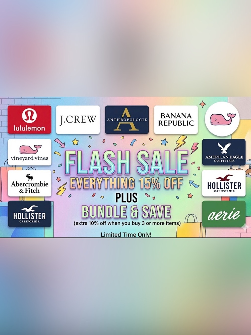 Flash sale - everything 15% off plus extra 10% bundle savings